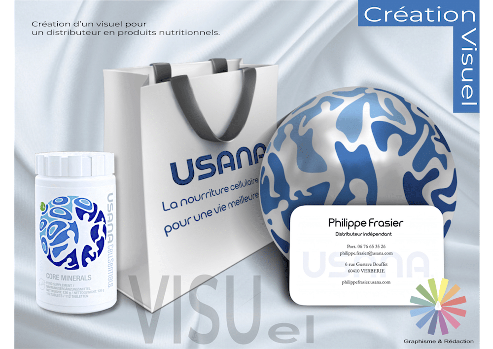 Identité visuelle pour un distributeur de produits nutrionnels autour de la marque Usana par Graphisme et Rédaction.
